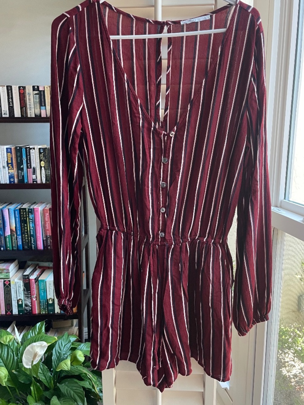 Hollister Burgundy striped romper